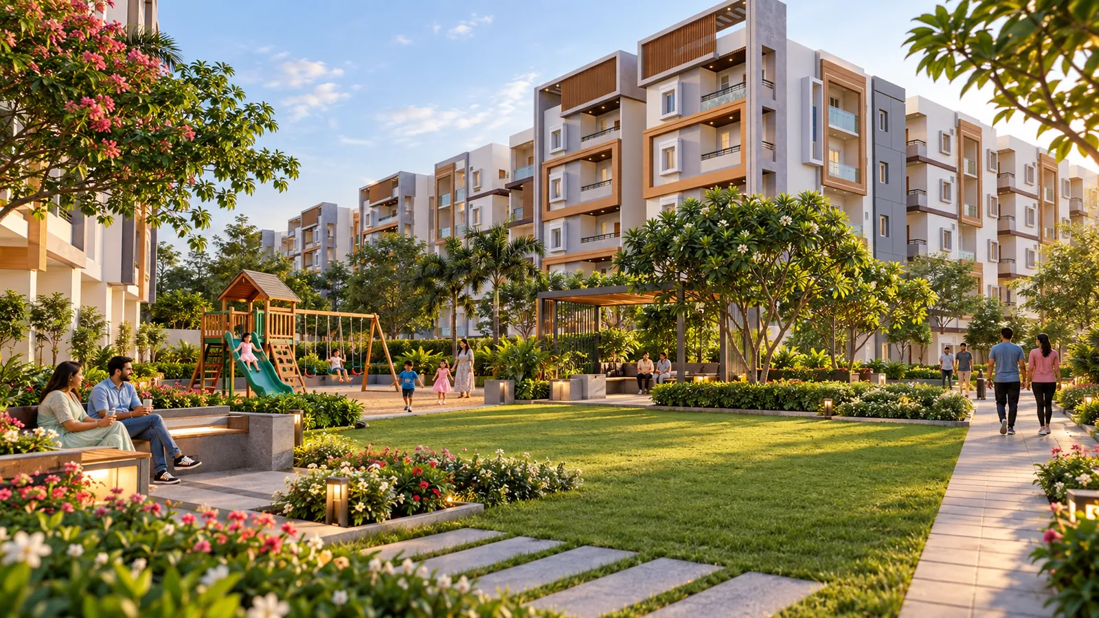 Landscaped residential garden courtyard