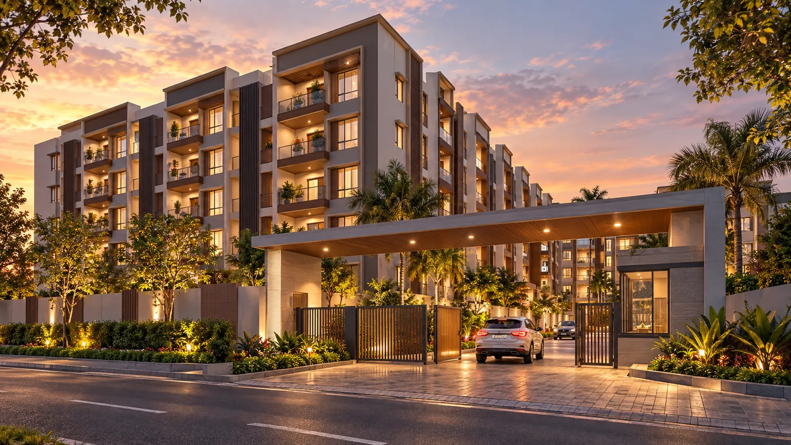 Luxury apartment community entrance